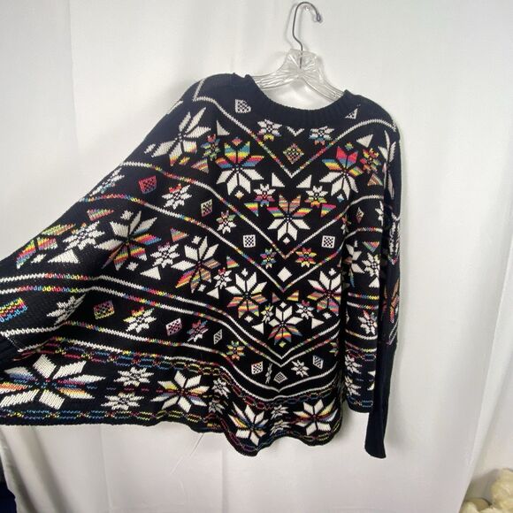 LOANA Girl Sleeved Knit Poncho One Size Ribbed Cuffs Multicolor Indie Hipster - Picture 8 of 10